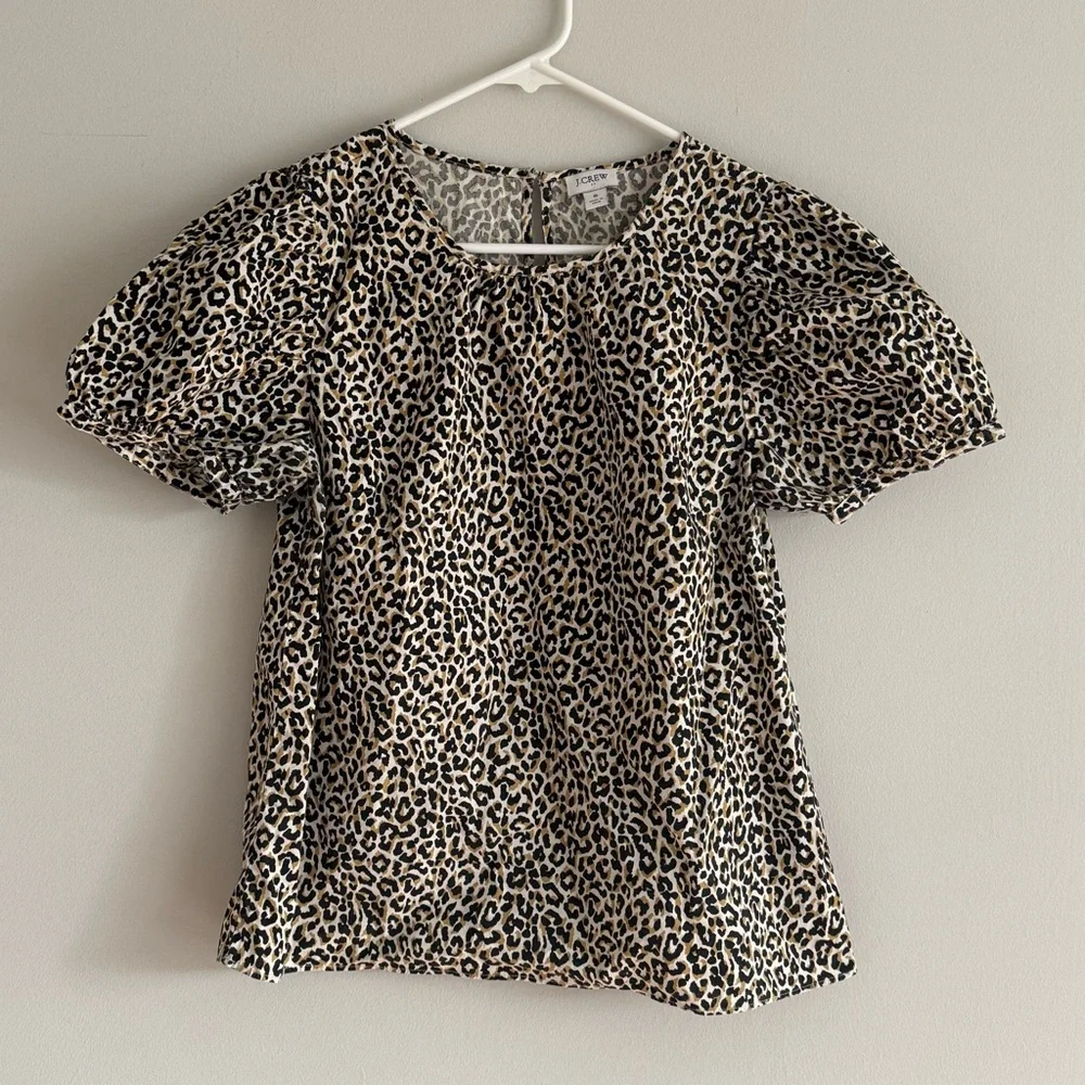 J Crew Leopard puff-sleeve top in stretch cotton poplin
